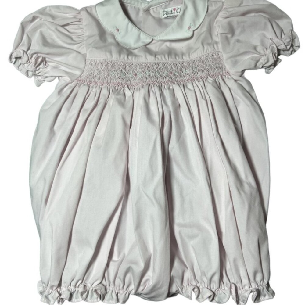 Baby Girls’ Hand Embroidered Smocked Bubble Romper, Pink Like New